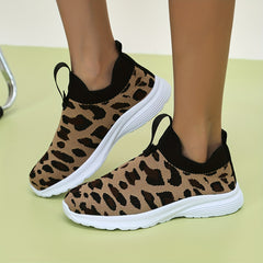 Leopard Pattern Mesh Tennis Sports Shoes Lightweight Non slip Outdoor Sneakers