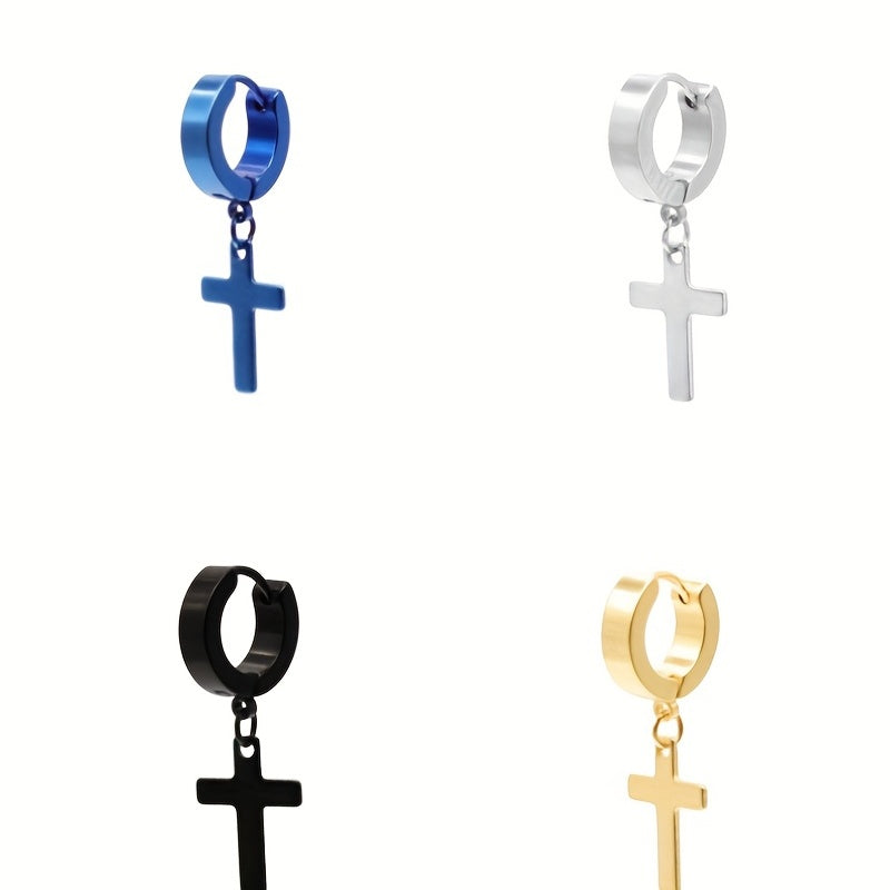 Stainless Steel Cross Drop Earrings