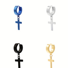 Stainless Steel Cross Drop Earrings