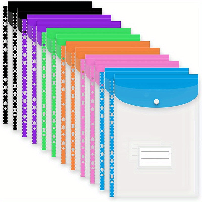 12 Pack A4 Plastic Wallets Punched Pockets Document Files For Office Home School