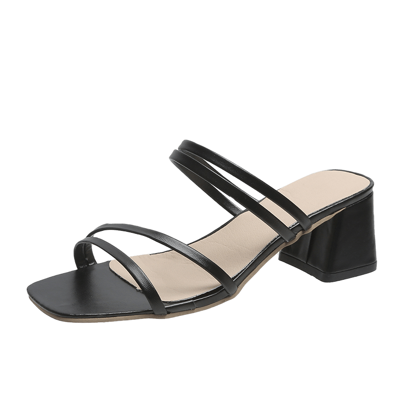 Block Heel Sandals Open Toe Slide Strap Women's Shoes