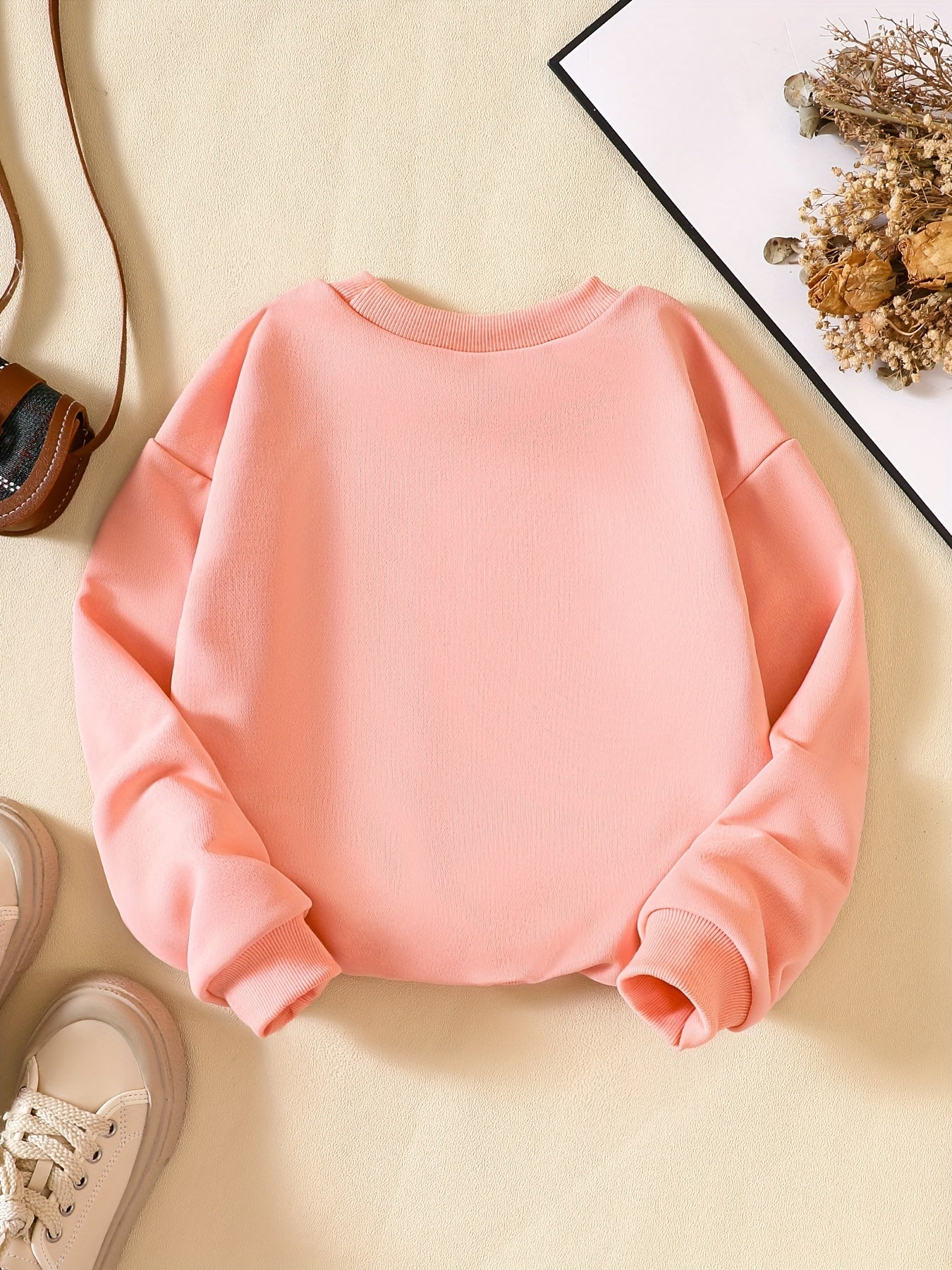 Girls Letter Print Sweatshirt Round Neck Long Sleeve Casual Pullover