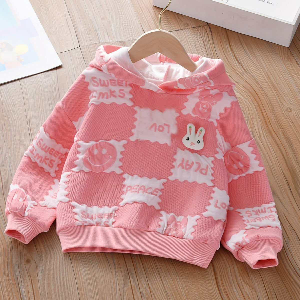 Girls' Bunny Print Hooded Sweatshirt for Casual Outfit