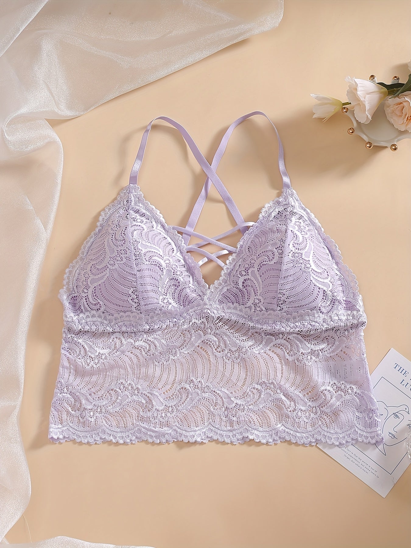  Sexy Bra Women's Floral Jacquard Lace Longline Bra