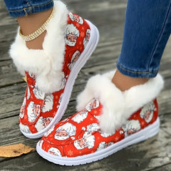 Women's Christmas Santa Print Warm Low Top Sneakers