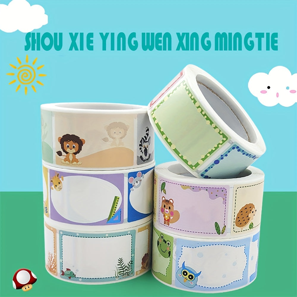 Cartoon Name Label Sticker Roll, Handwritten Adhesive Book Name Tag