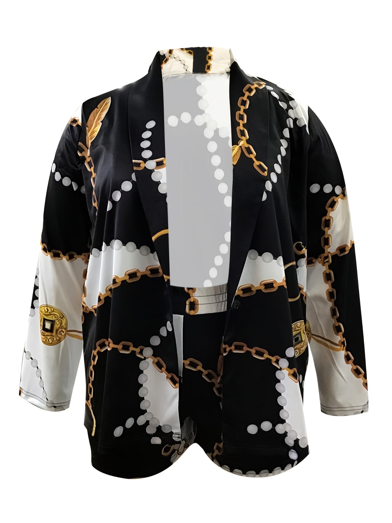  Colorblock Chain Print Cardigan & Shorts Set