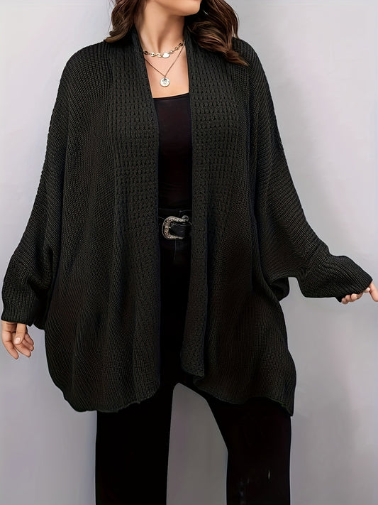  Solid Bat Sleeve Open Front High Stretch Cardigan