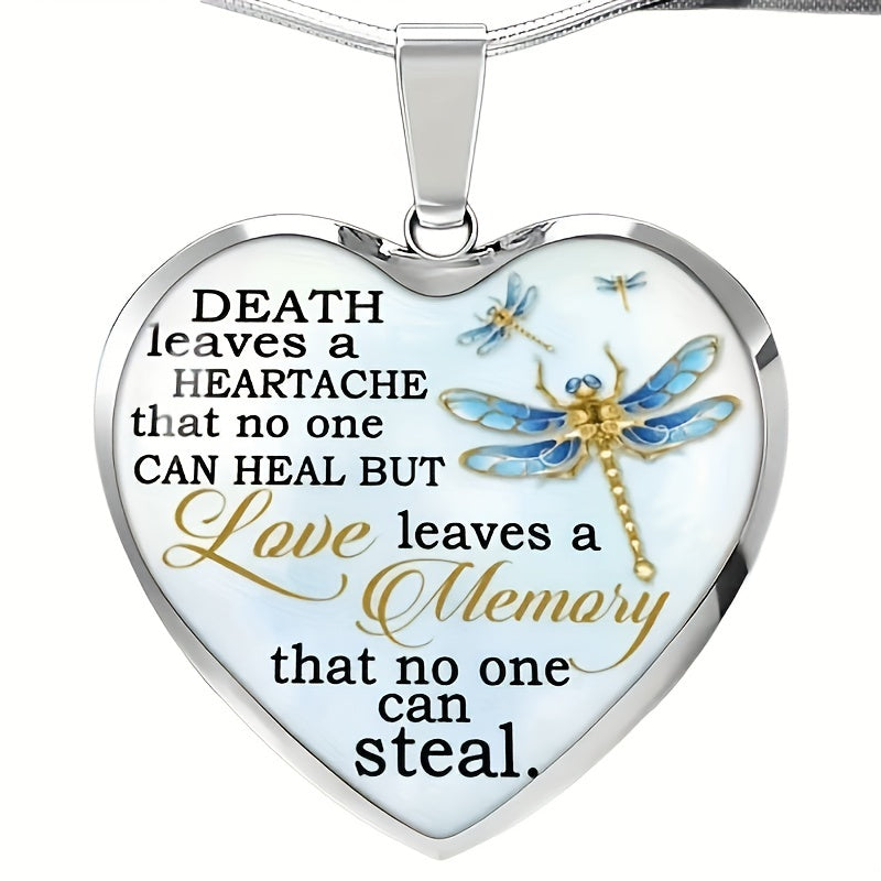 Heart Dragonfly Text Pendant Necklace Party Jewelry Men Gift
