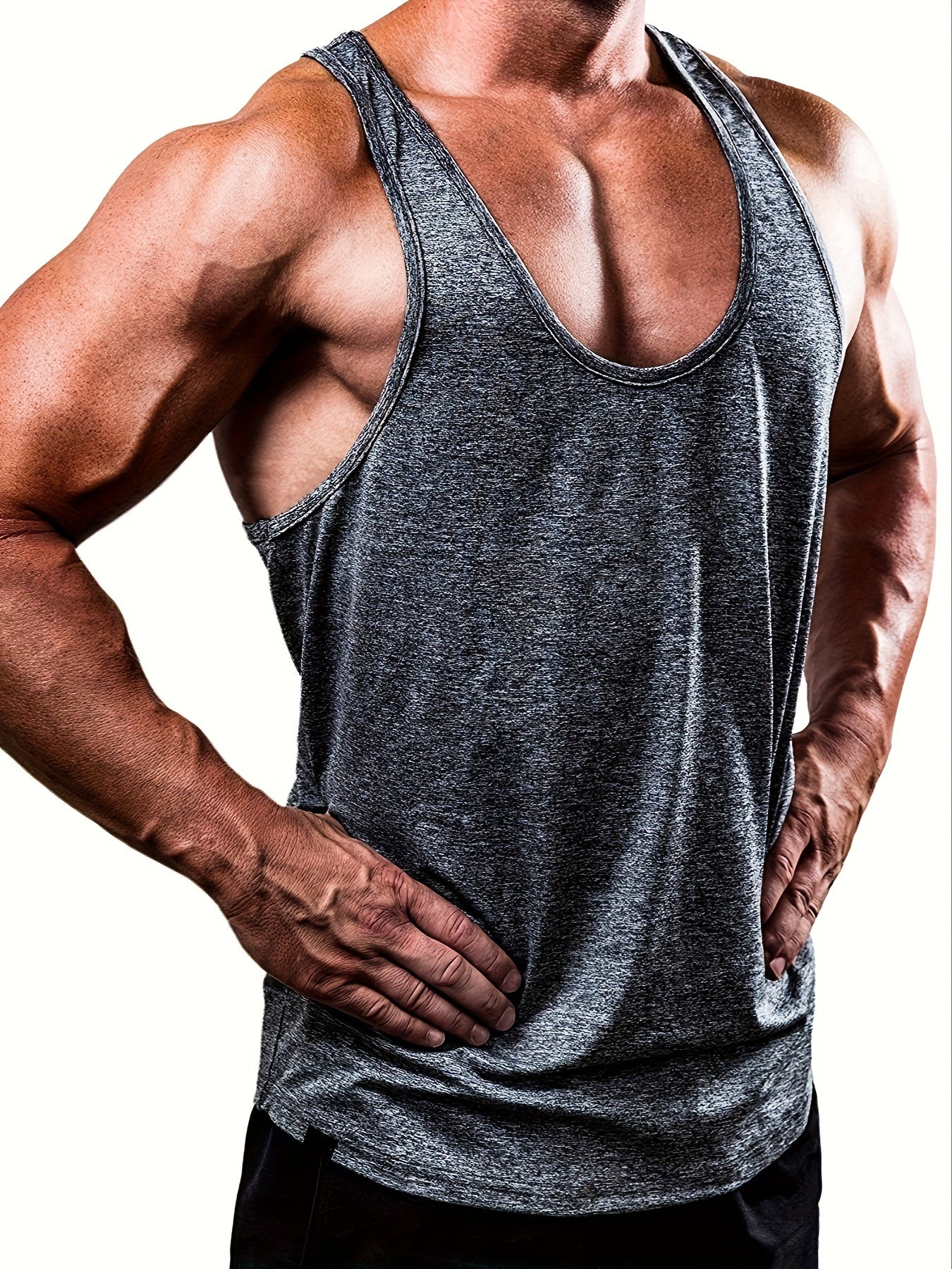 Men's Solid Workout Tank Top Casual Loose Stretch Knitted Top