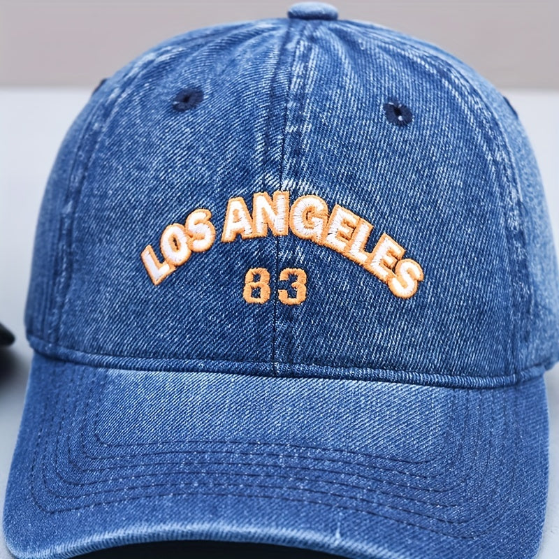 LA 83 Printed Baseball Cap Denim Distressed Dad Hat Hip Hop