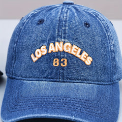 LA 83 Printed Baseball Cap Denim Distressed Dad Hat Hip Hop