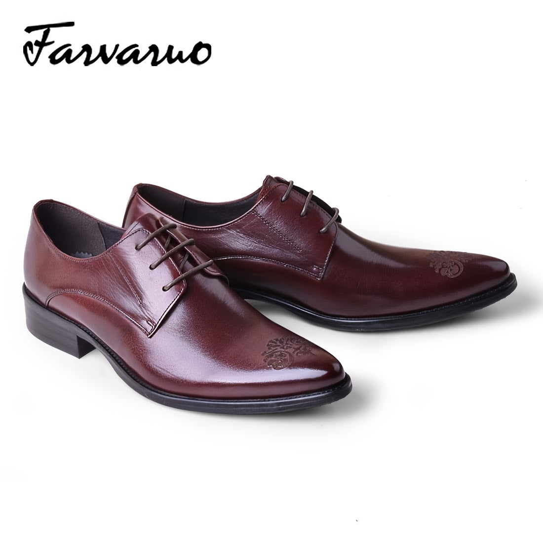 FARWARWO Men's Leather Pointed Toe Derby Shoes Formal Dress Shoes