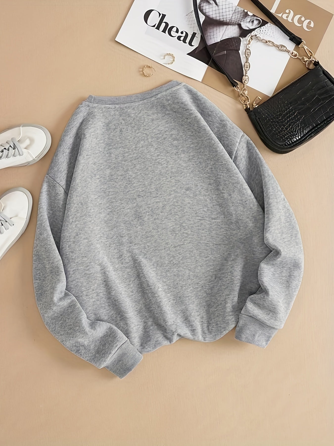 Women's Crew Neck Solid Pullover Sweatshirt for Fall & Winter