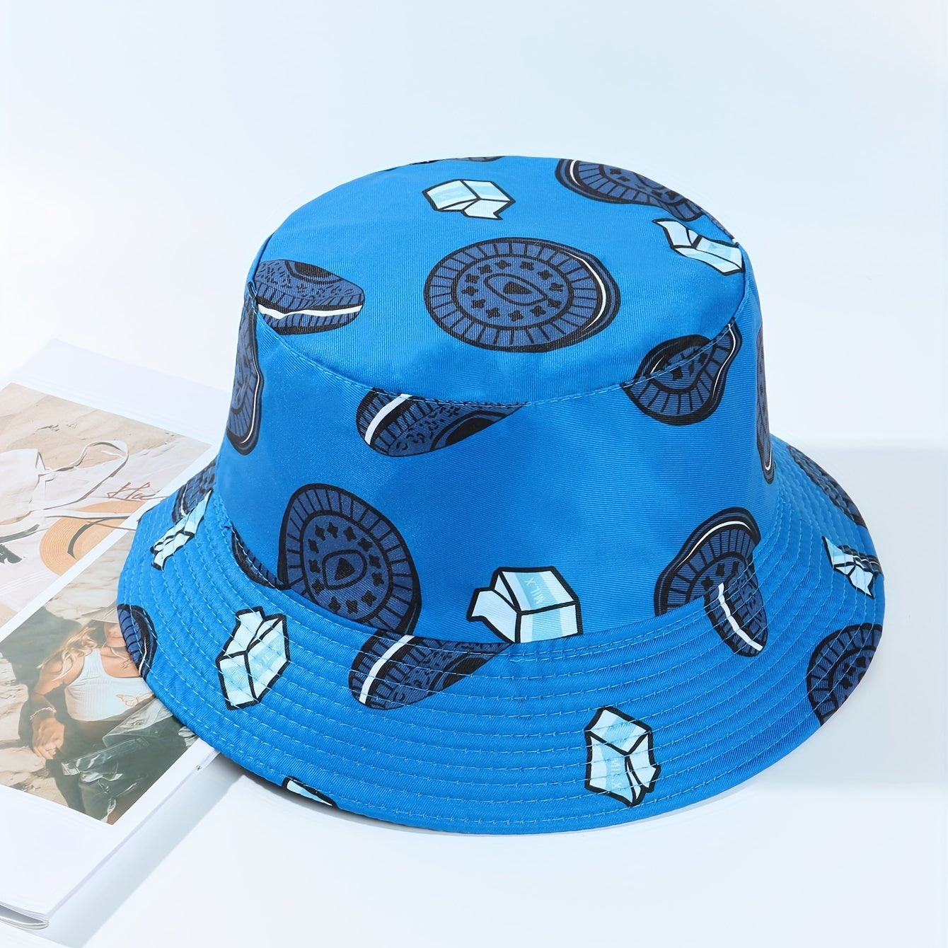Reversible Biscuit Print Bucket Hat Casual Sun Hat Unisex Travel Beach Hats