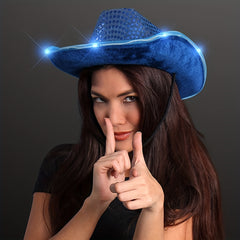 Y2K Cowboy Hat Sunglasses Set with LED Western Cowgirl Cap