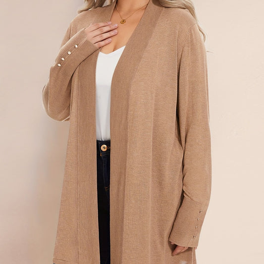  Solid Long Sleeve Open Front Cardigan