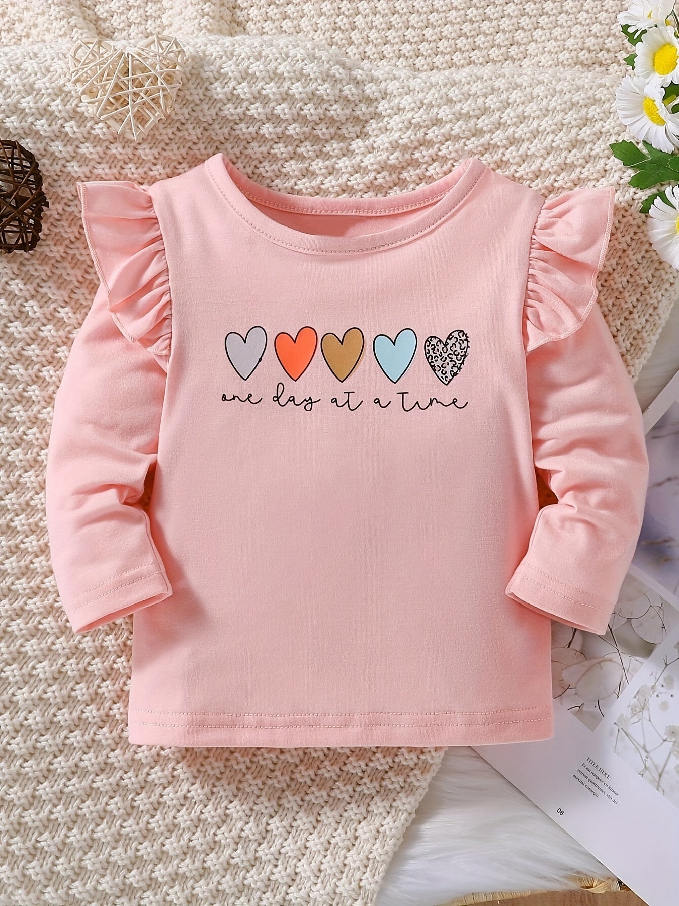 Baby Girls Hearts & Slogan Print T shirt Spring & Autumn Long Sleeve Pullover