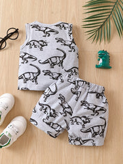 Boys Dino Outfit Shorts & Vest Set Summer Casual Kids Clothes