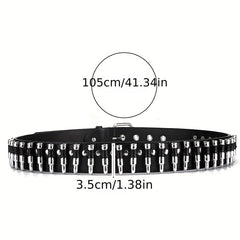 Adjustable Unisex Waist Belt Punk Bullets Rivet Studded Leather Belt