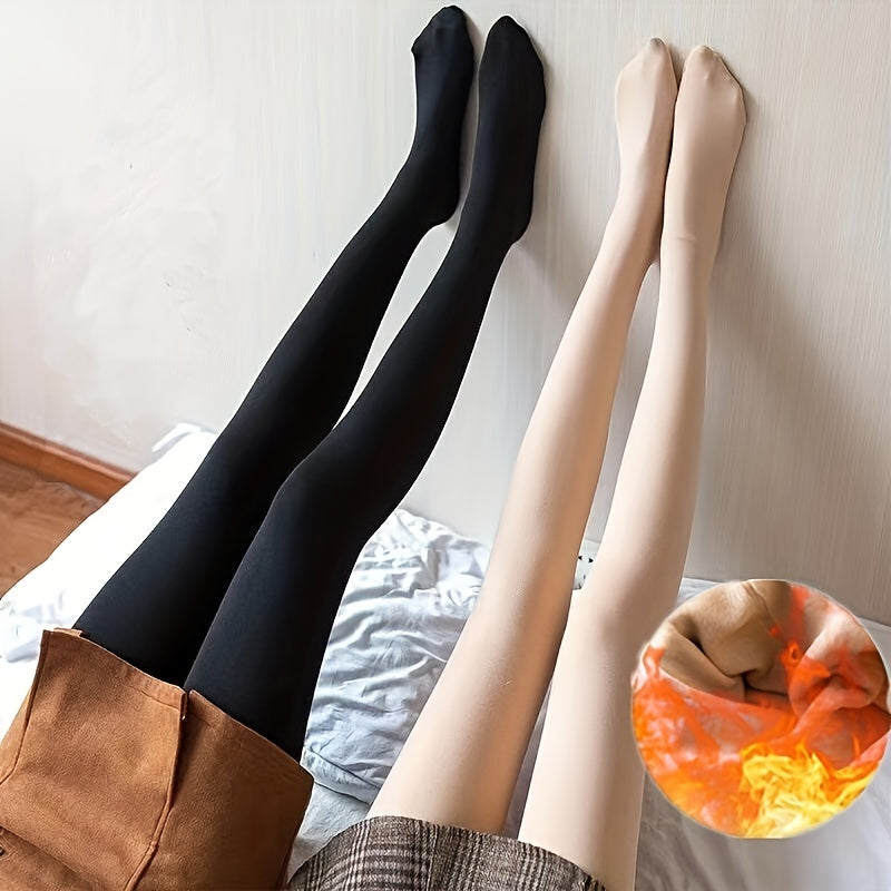 Plush Lined Tights Opaque Thermal Pants High Waisted Elastic Leggings