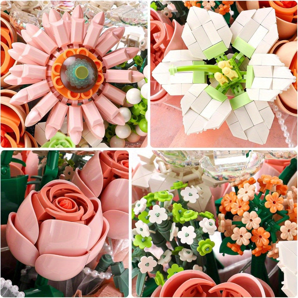 AKKEE Bouquet Building Block Set with Light Strip - DIY Craft Decoration