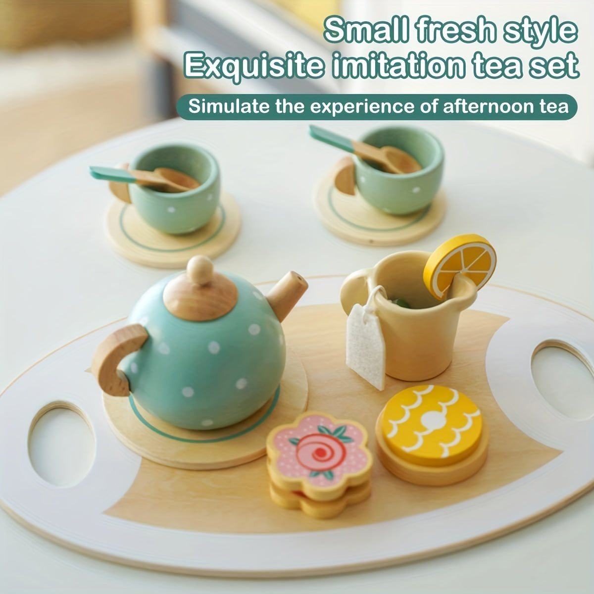 14Pcs Wooden Tea Party Set for Kids Pretend Play Kitchen Accessories