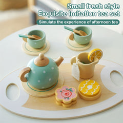 14Pcs Wooden Tea Party Set for Kids Pretend Play Kitchen Accessories