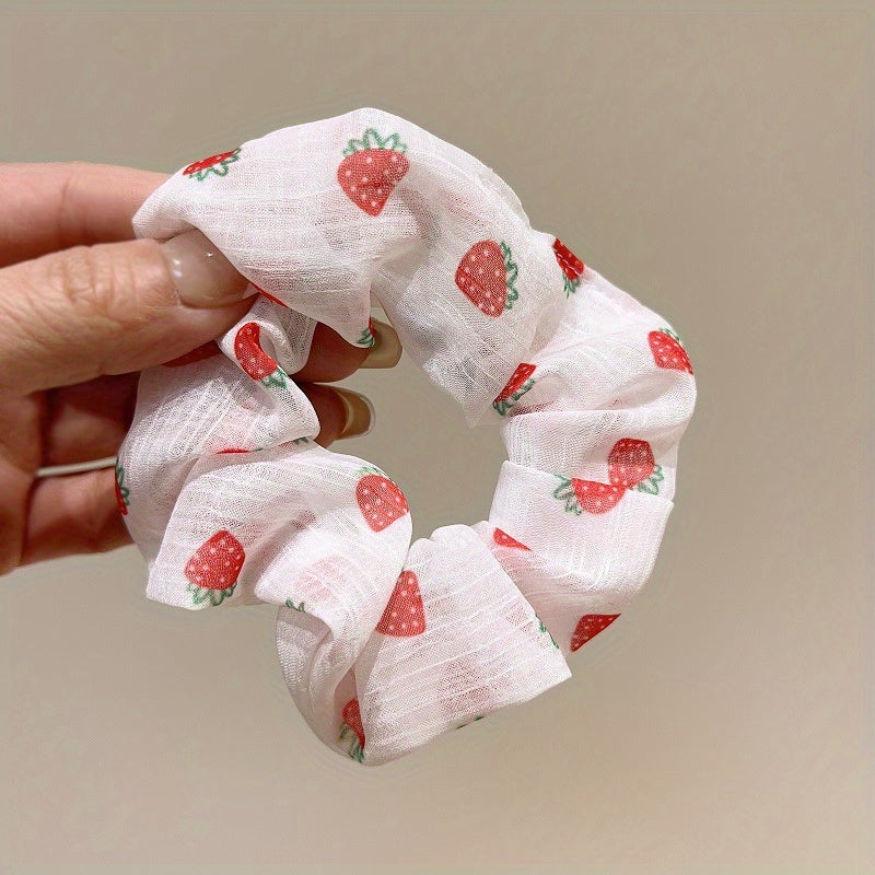 Strawberry Print Scrunchies Hair Tie Elastic Ponytail Holder Hair Accessories