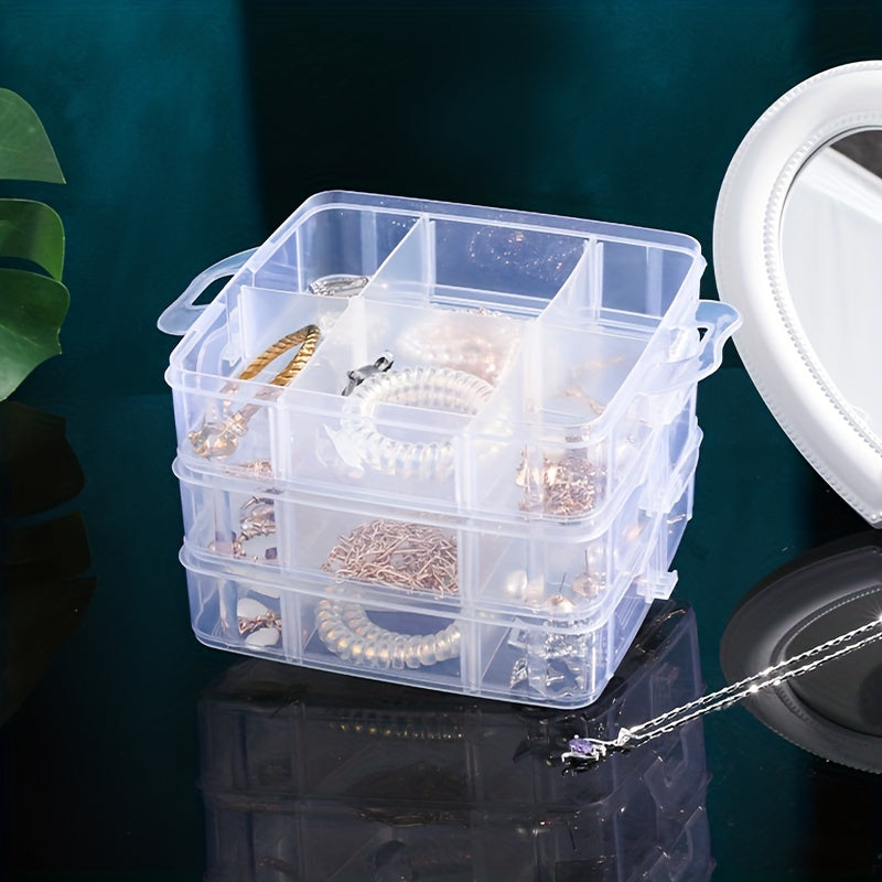 3-Layer Portable Storage Box 18 Grid Clear Plastic Organizer Tool Toy Stackable