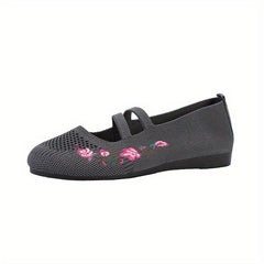 Women's Floral Embroidered Slip-On Flat Shoes Soft Sole Casual Walking Flats