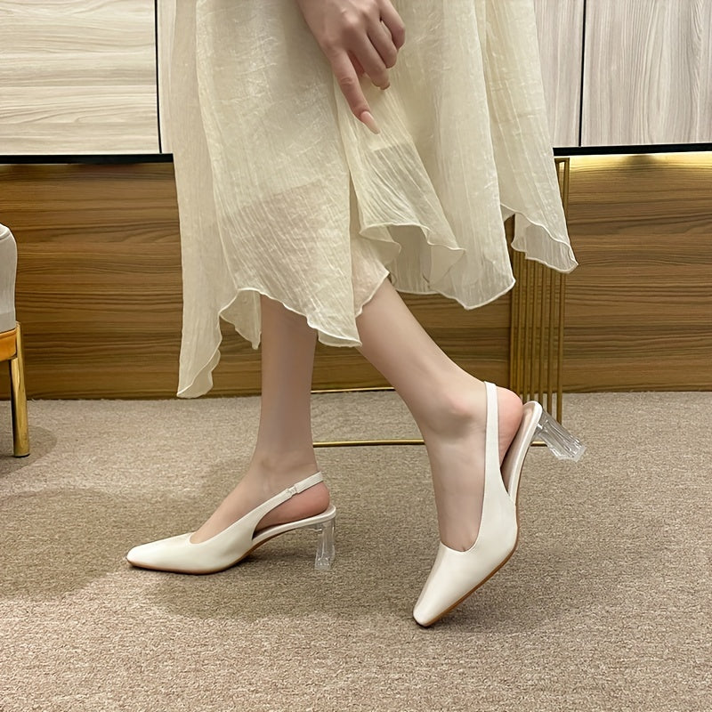 Women's Square Toe Slingback Heels Slip On Dress Pumps