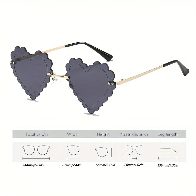 Y2K Heart Sunglasses Tinted Rimless Party Prom Decorative Shades