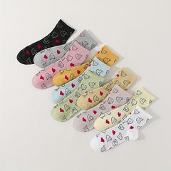 10 Pairs Heart Print Socks Soft & Comfy All Match Short Socks Women's Stockings