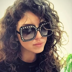 Oversized Rhinestone Decor Sunglasses Gradient Glasses UV400