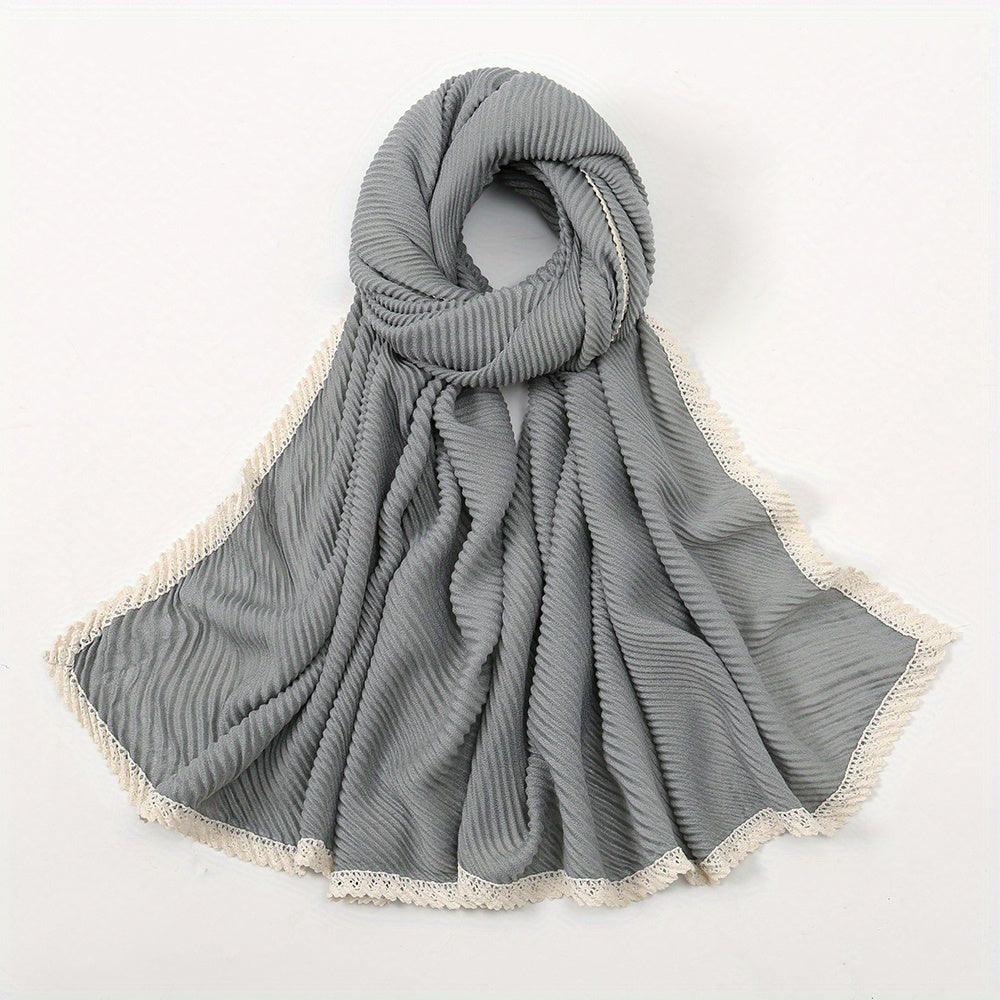 Solid Crinkle Striped Shawl Soft Warm Scarf