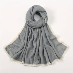 Solid Crinkle Striped Shawl Soft Warm Scarf
