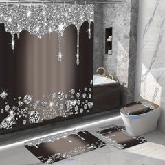 4Pcs Diamond Pattern Shower Curtain Set with Non-Slip Rugs