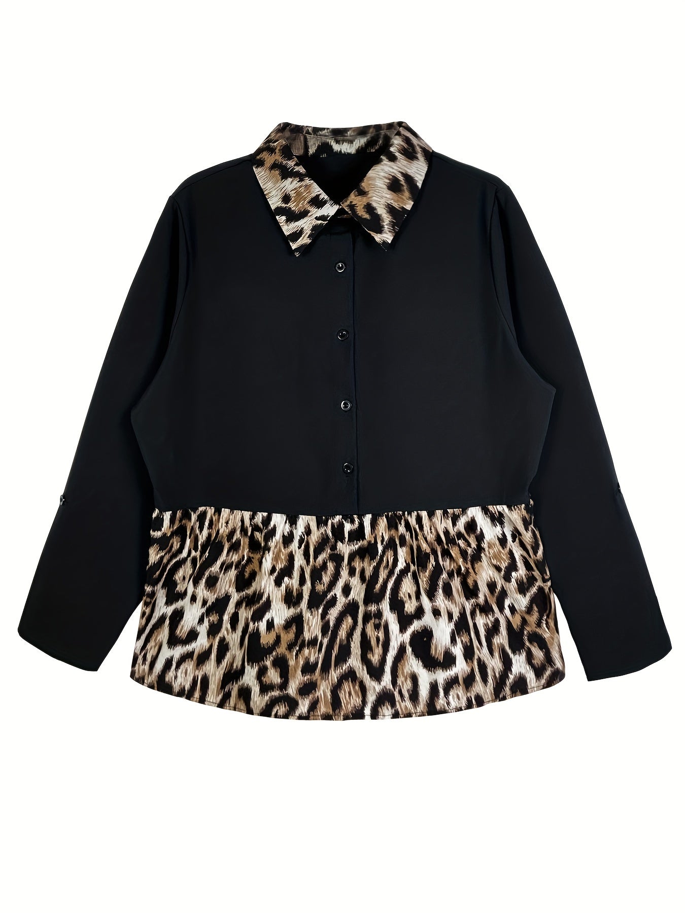 Casual Leopard Print Button Up Blouse
