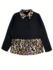 Casual Leopard Print Button Up Blouse