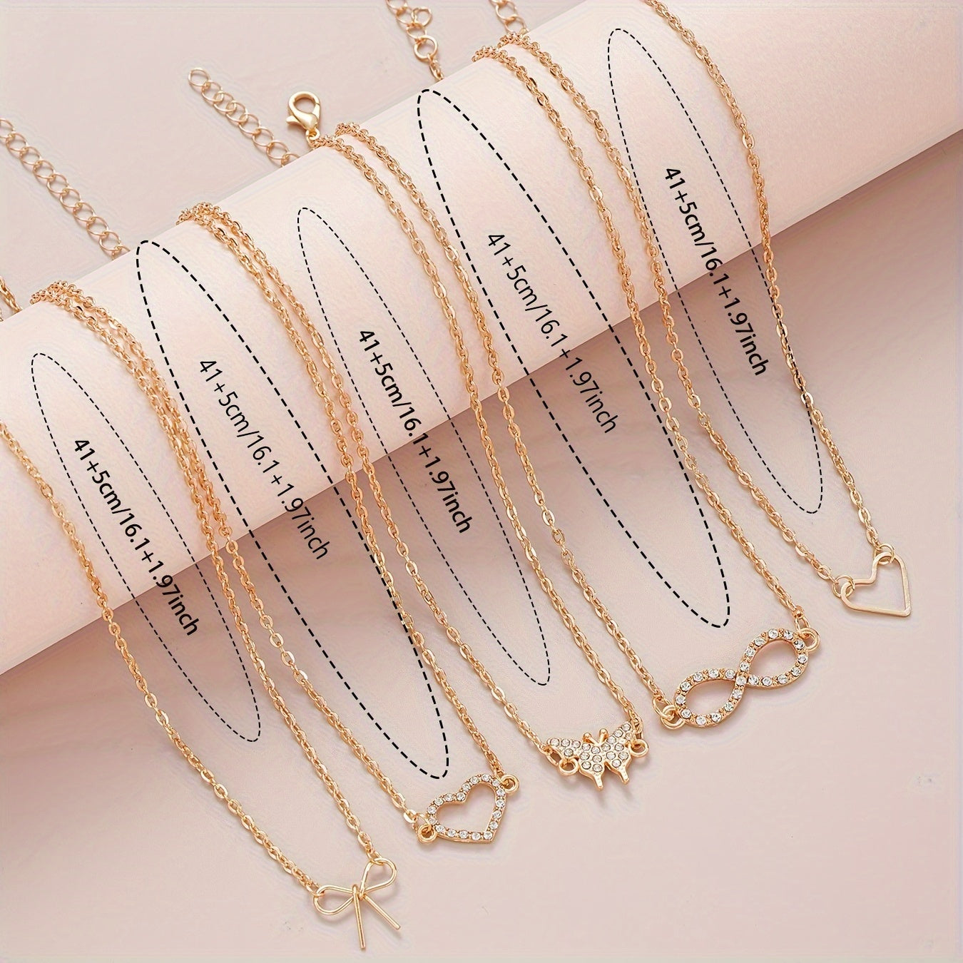 Y2K & Heart Necklace Set, Rhinestone Accents, Ideal Gift