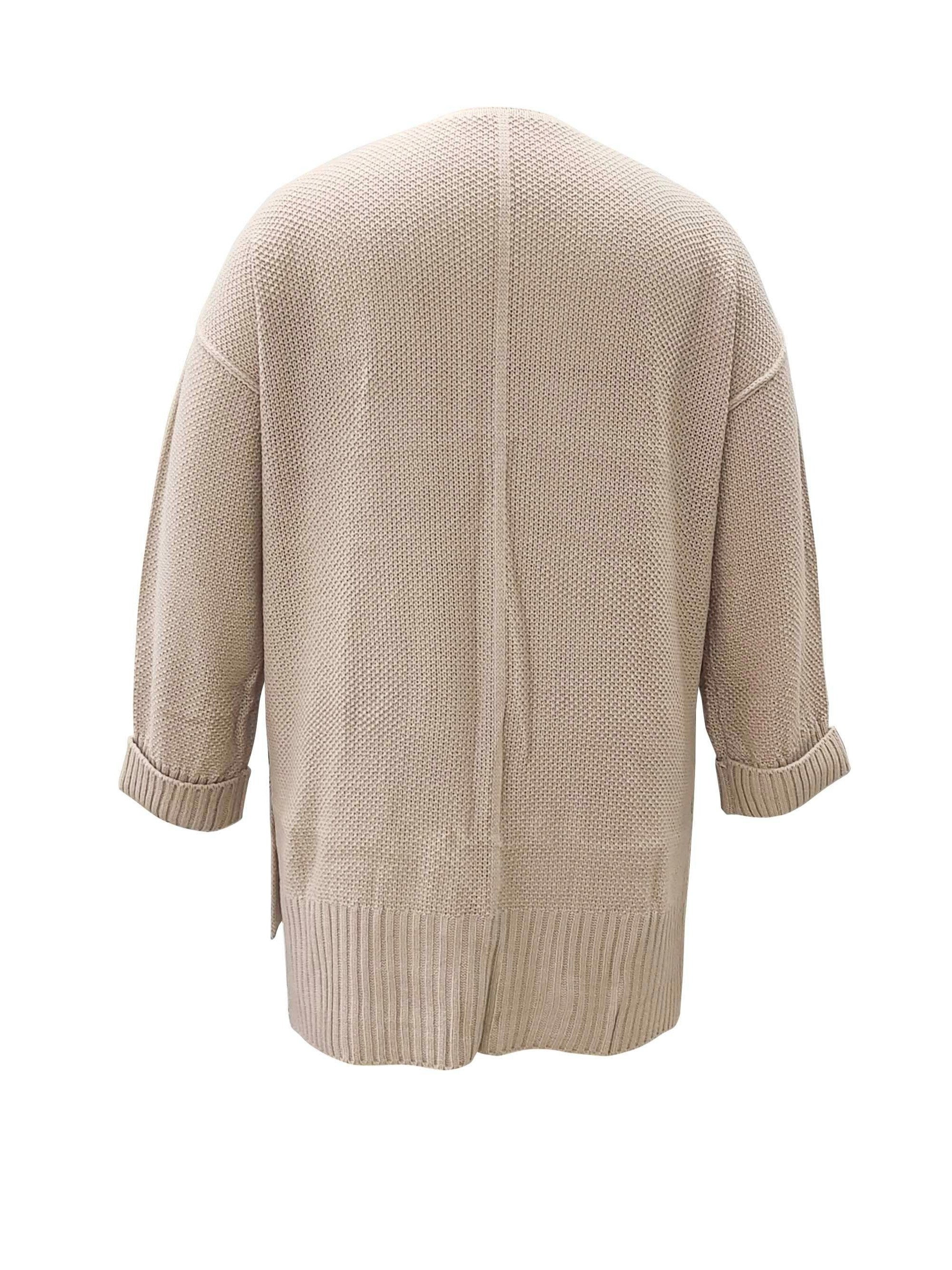  Casual Knit Top Solid Long Sleeve V Neck High Stretch Tunic