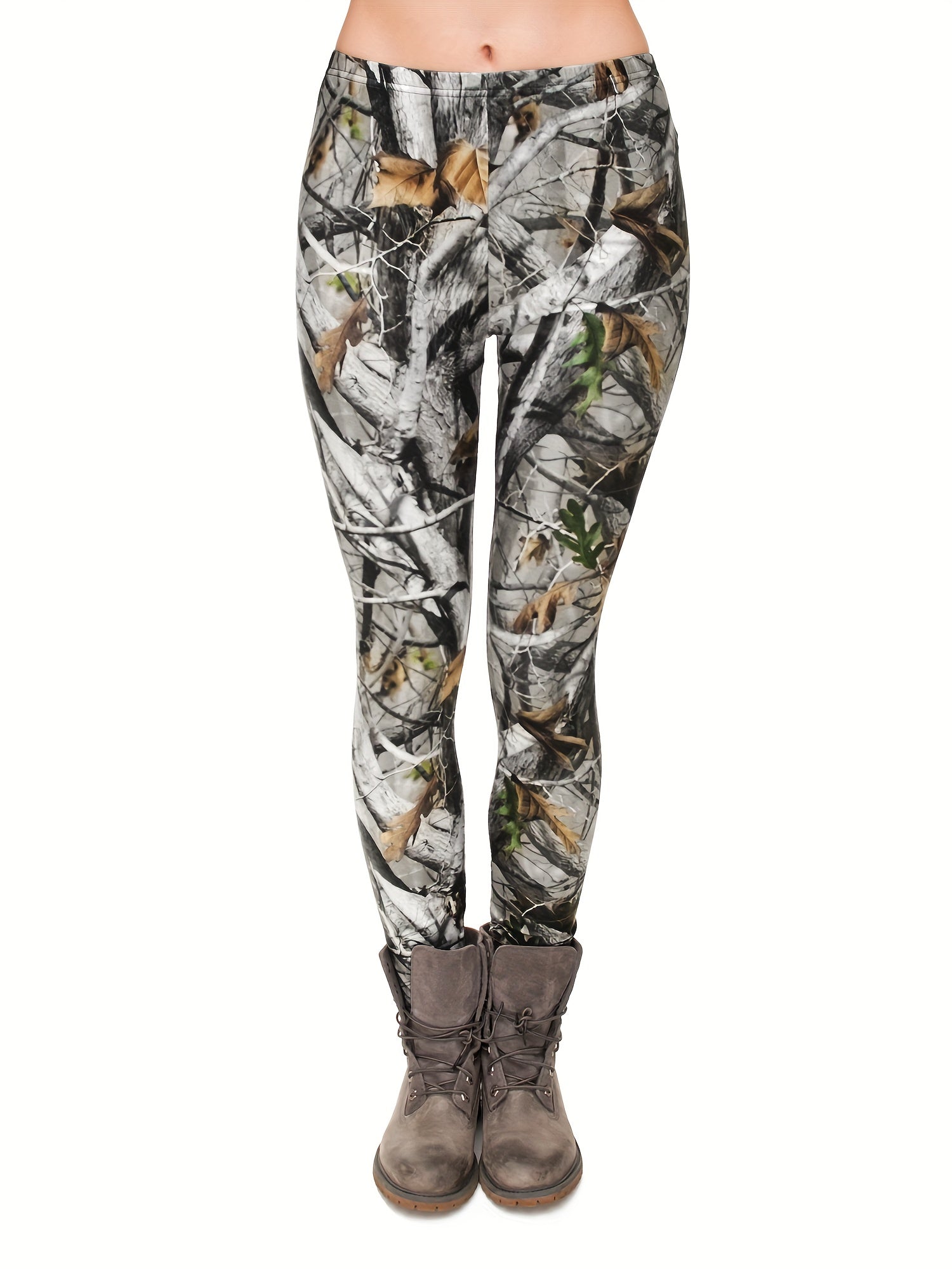 Tree Branch Print Slim Leggings Elastic Bottoms