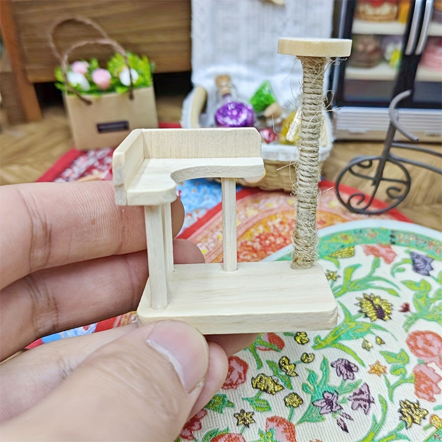 Wooden Cat Tree Playhouse Resin Cat Scene DIY Decor