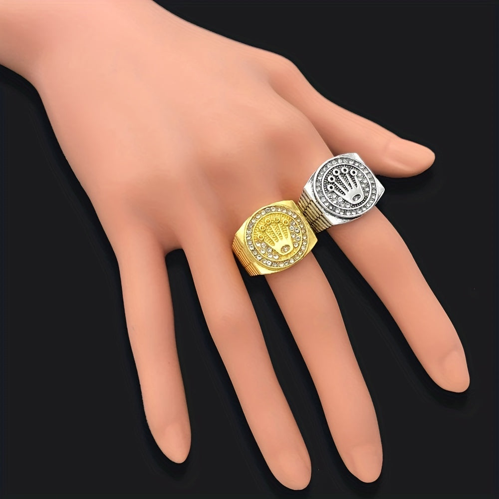 Hip Hop Palm & Crown Rhinestone Men's Ring