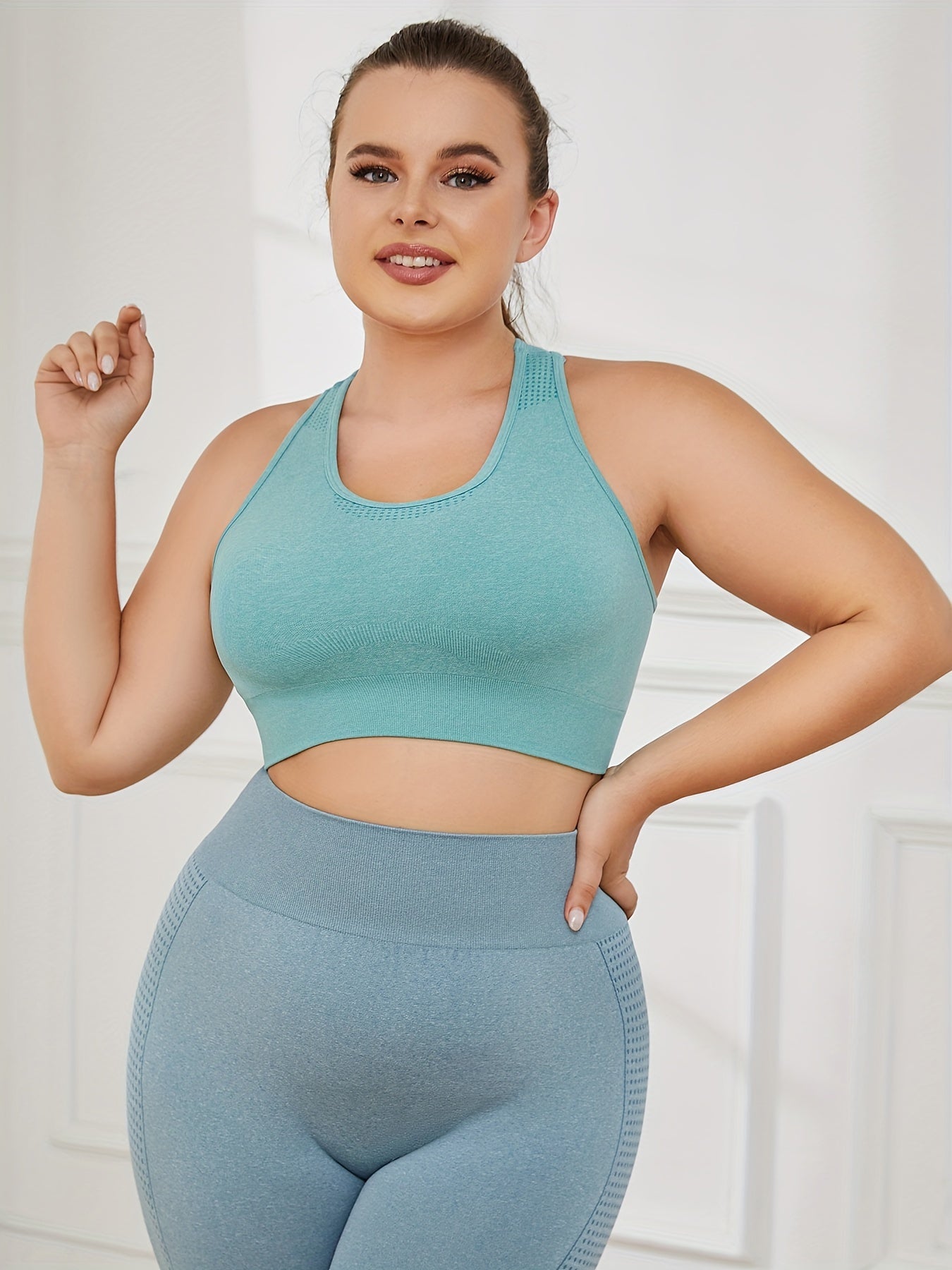 Polka Dot Print Racer Back Sports Bra