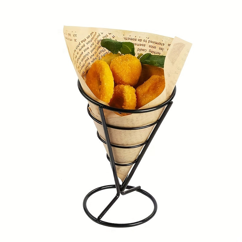 Metal Wire French Fry Holder with Sauce Dipper for Finger Food Cones