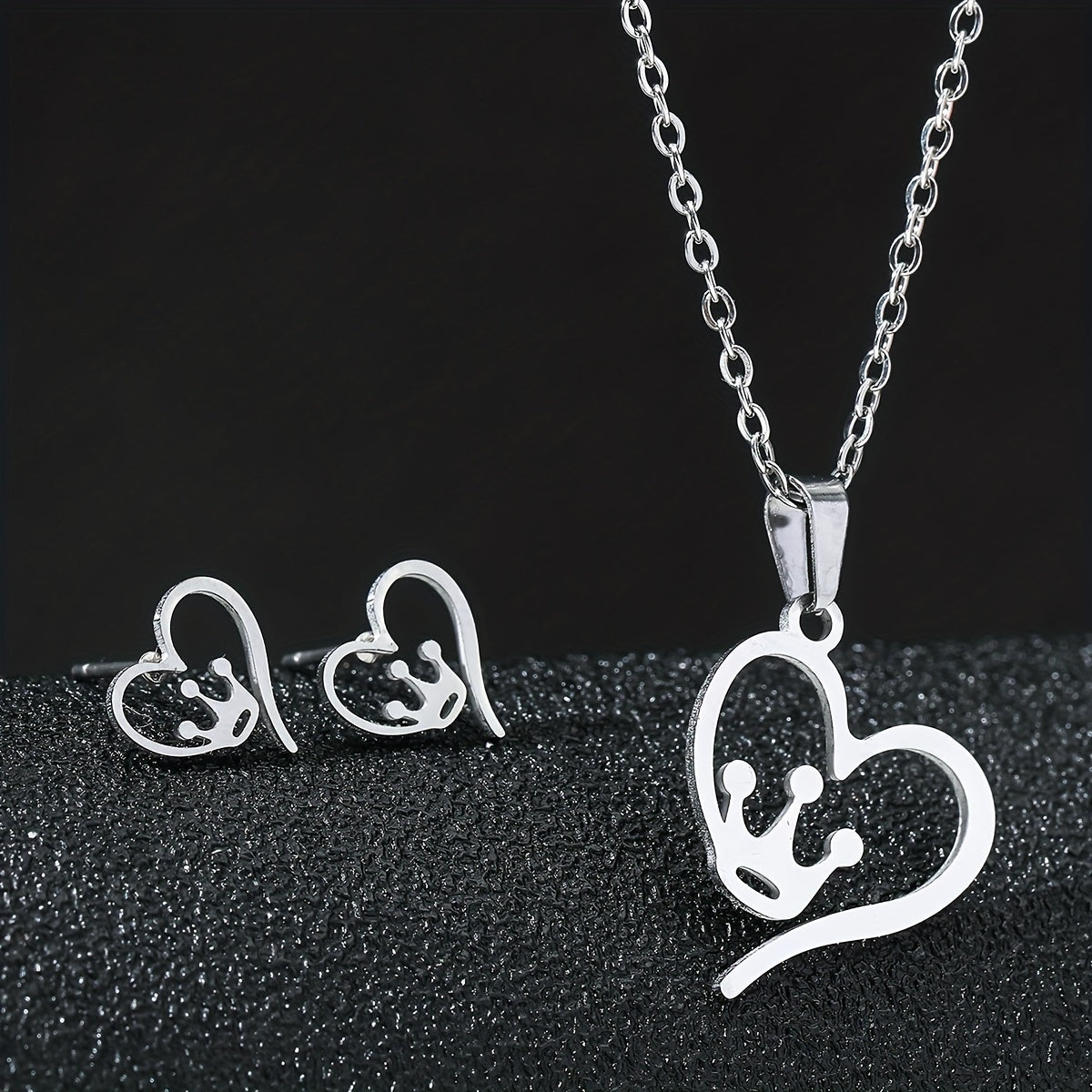 Stainless Steel Butterfly Flower Heart Stud Earrings & Necklace Set