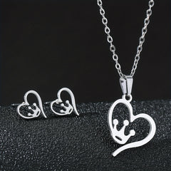 Stainless Steel Butterfly Flower Heart Stud Earrings & Necklace Set