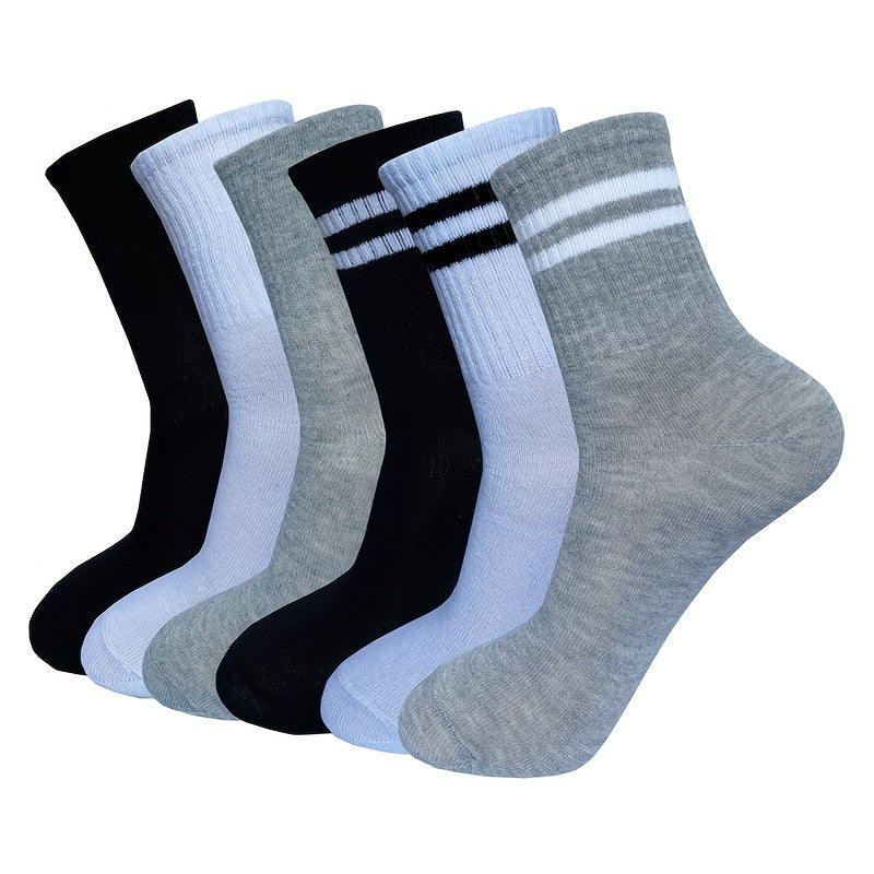 6 Pairs Striped Crew Socks Comfy & Breathable Sports Socks Women's Stockings